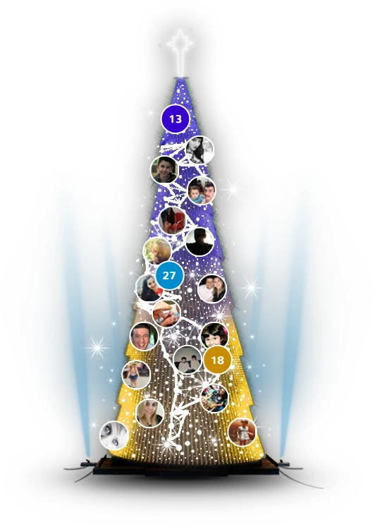 Árvore de Natal virtual montada com as fotos de perfil do Facebook dos participantes.